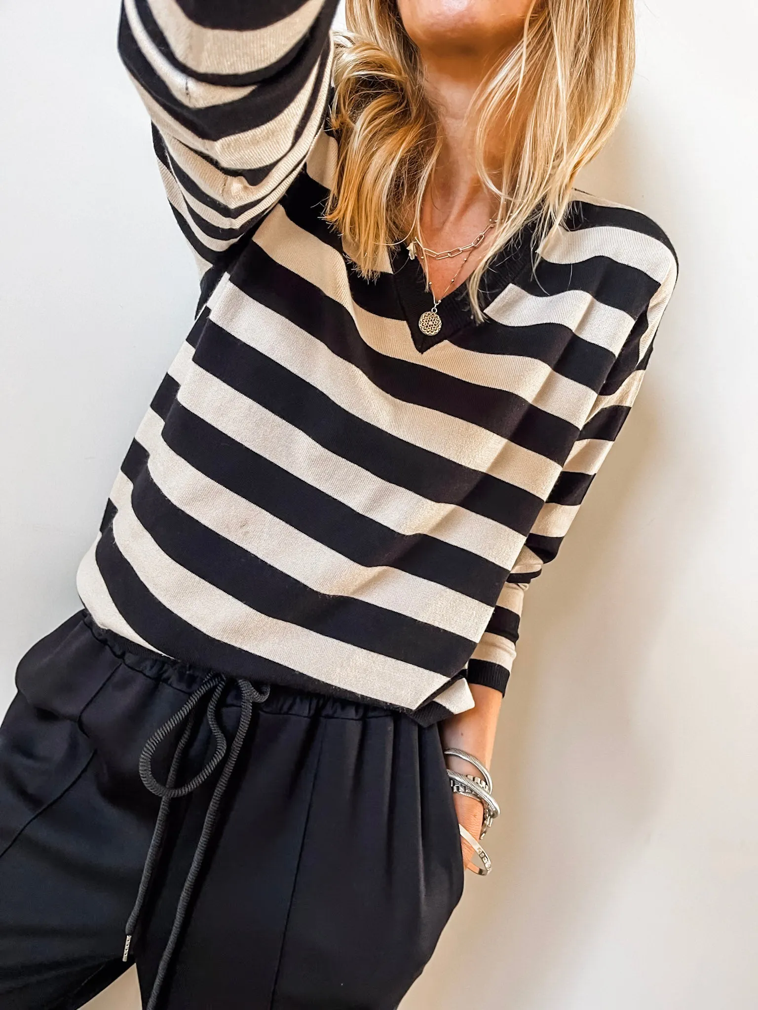 Saint Tropez V-Neck Striped Jumper PREMIUM BRAND