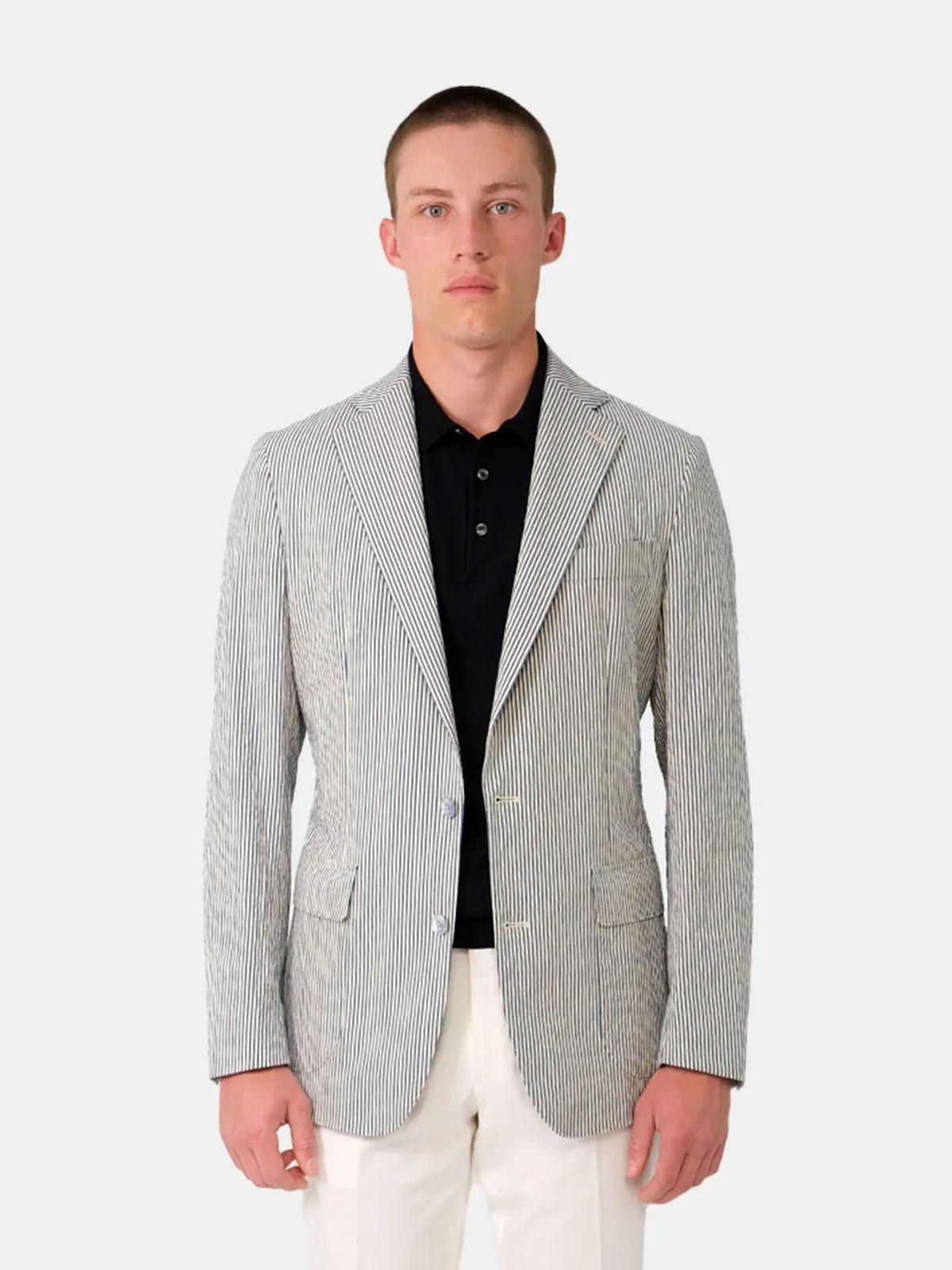 Sirolo Blazer Cotton Seersucker Blue & White Stripe