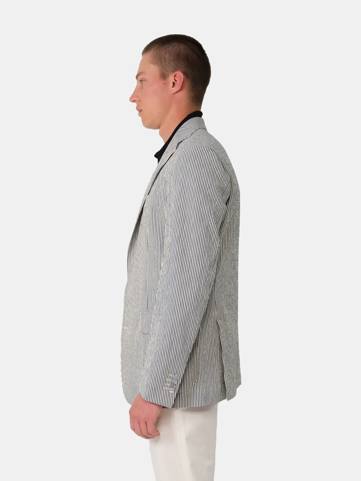 Sirolo Blazer Cotton Seersucker Blue & White Stripe