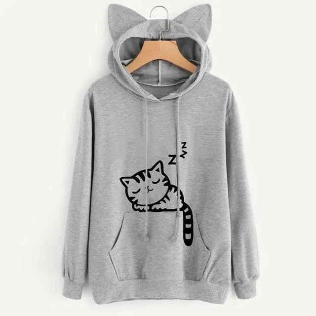 Sleeping Cat Hoodie with Ears