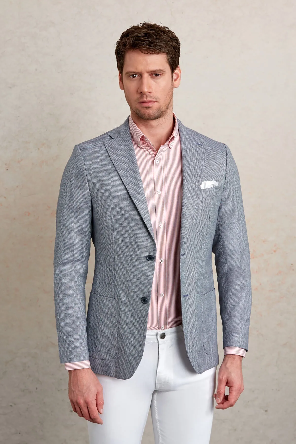 Slim Fit Notch Lapel Light Blue Casual Blazer