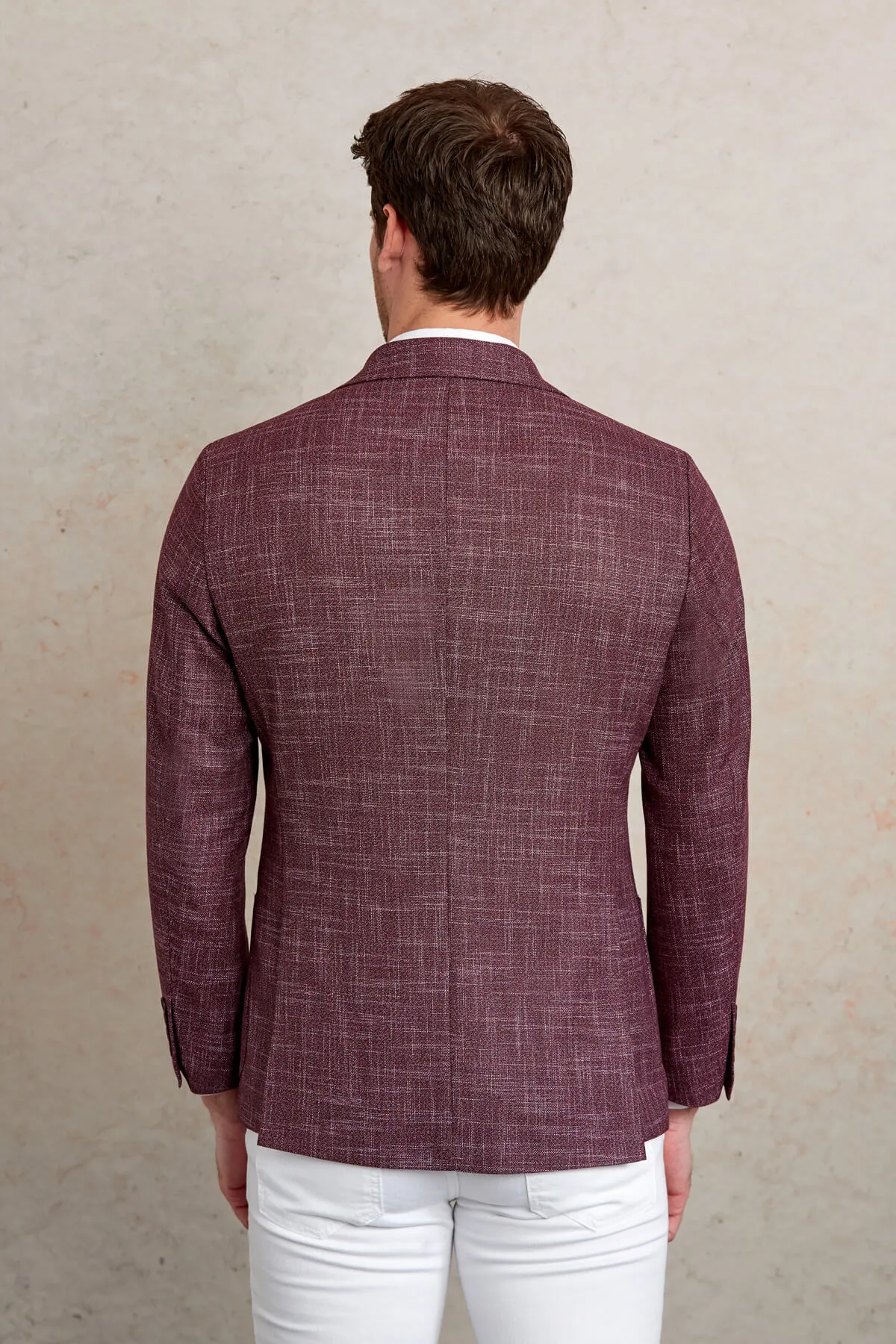 Slim Fit Textured Notch Lapel Burgundy Casual Blazer