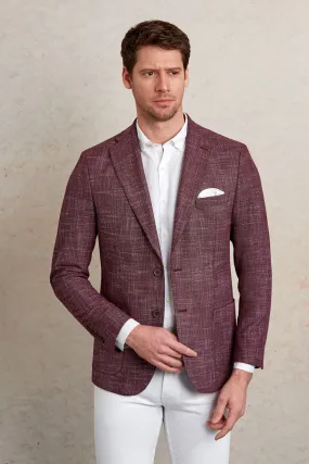 Slim Fit Textured Notch Lapel Burgundy Casual Blazer