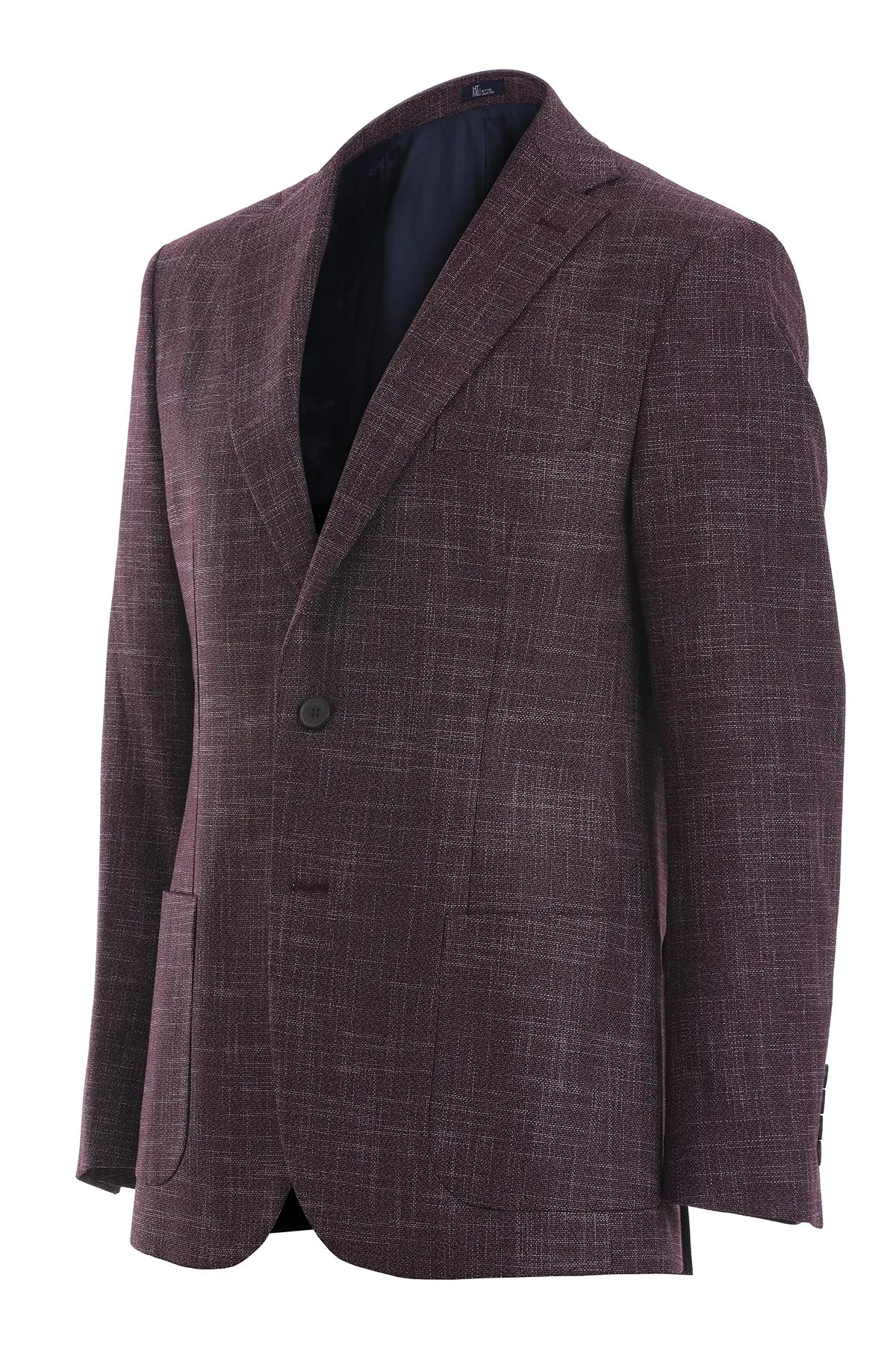 Slim Fit Textured Notch Lapel Burgundy Casual Blazer