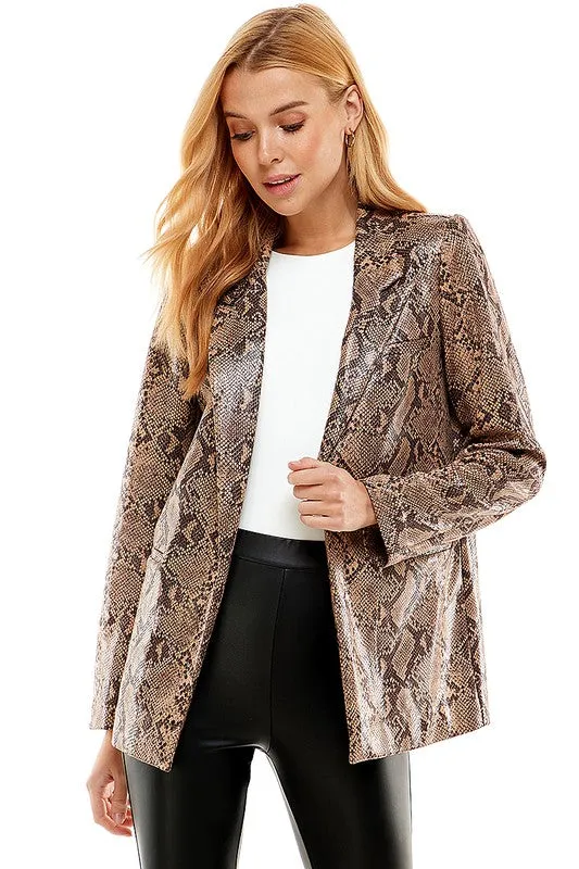 Snake Skin Print Front Open Blazer