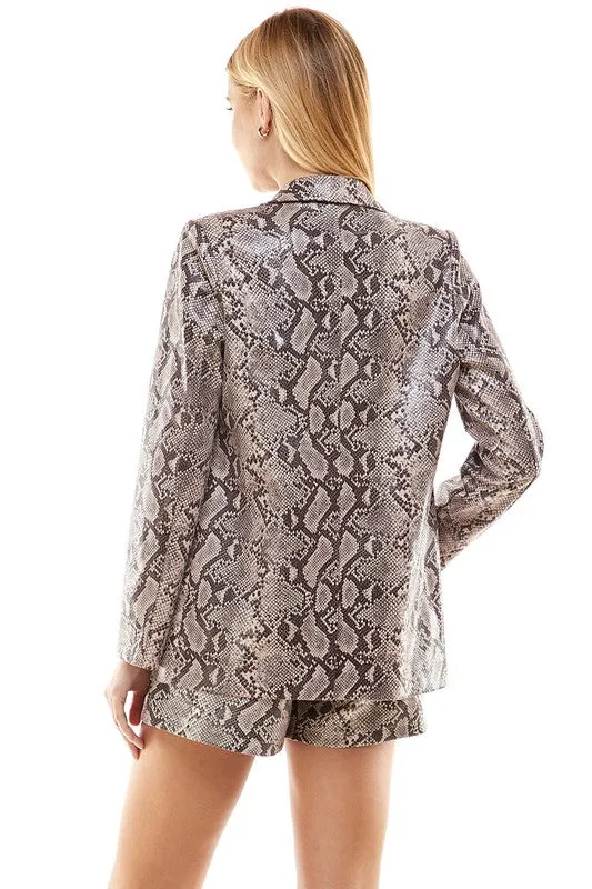 Snake Skin Print Front Open Blazer