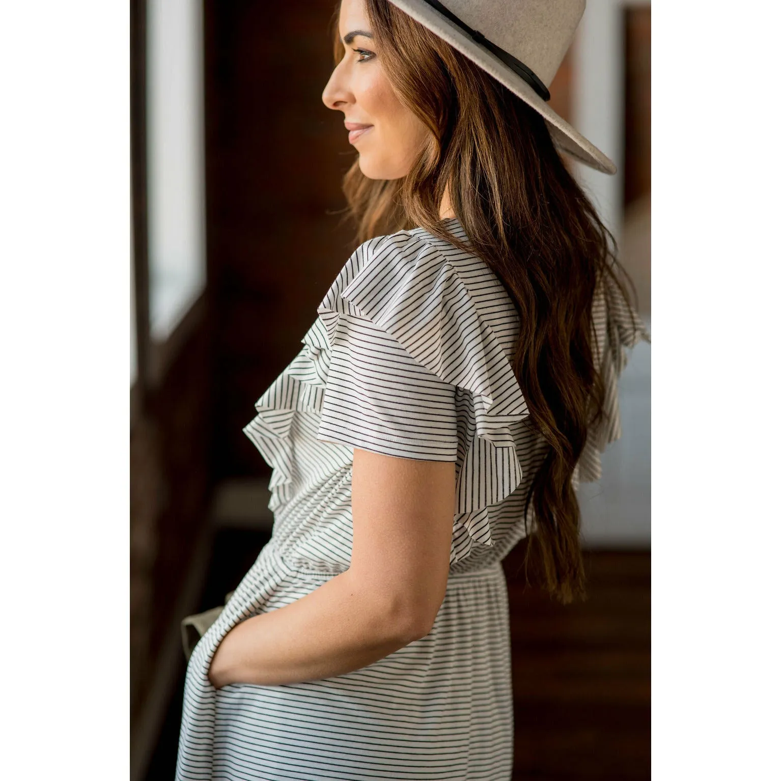 Stripe Ruffle Accent Dress