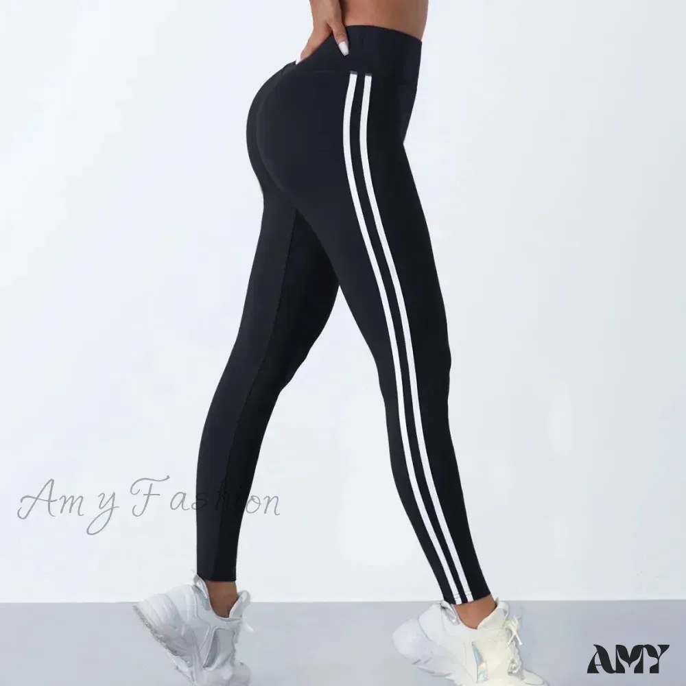 Striped Slim Sports Pants High Waist Hip Lifting Casual Tights Workout Running Stretchy Leggings