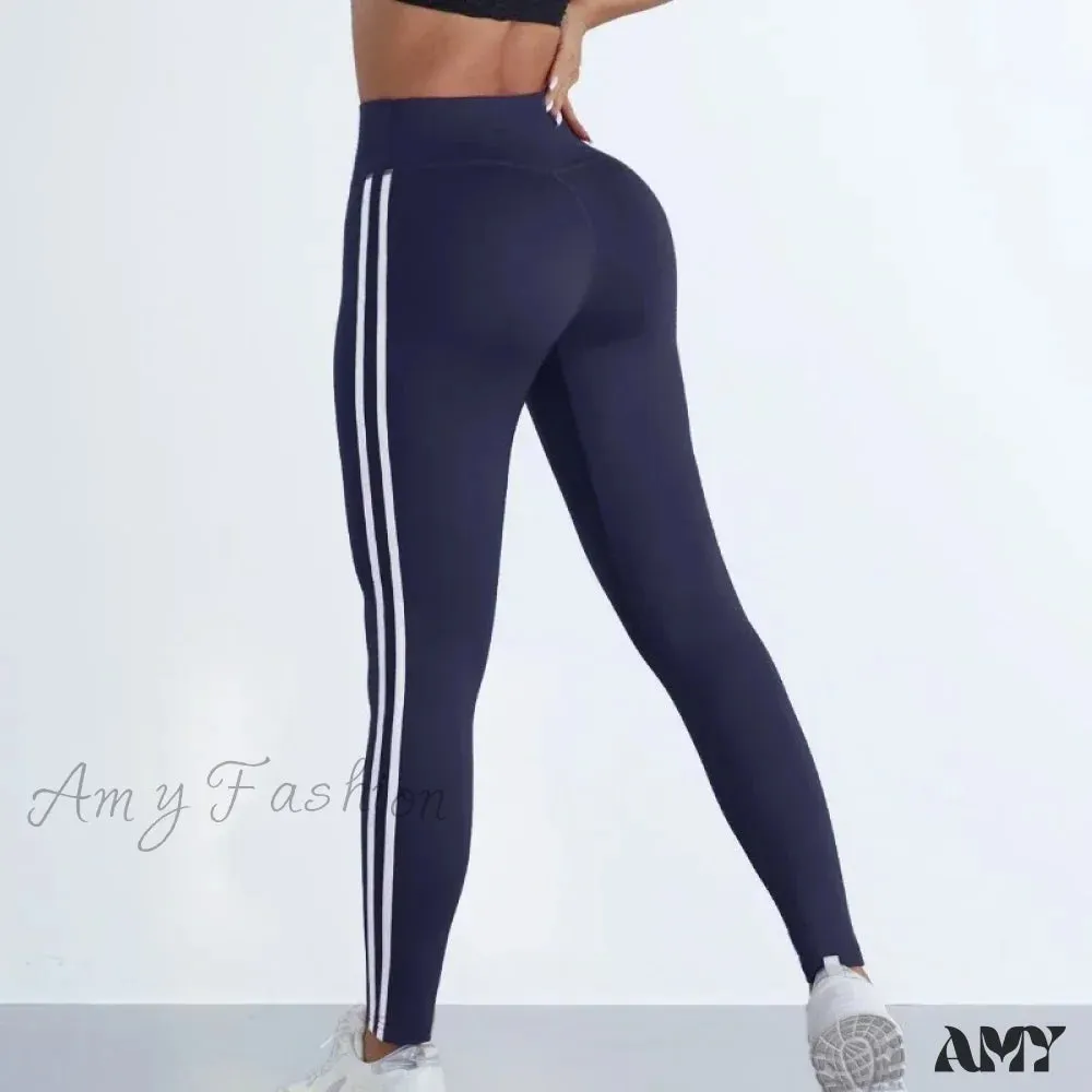 Striped Slim Sports Pants High Waist Hip Lifting Casual Tights Workout Running Stretchy Leggings