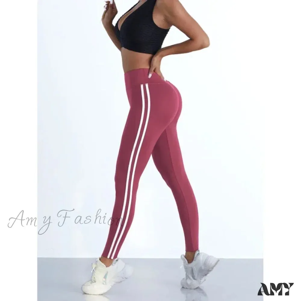 Striped Slim Sports Pants High Waist Hip Lifting Casual Tights Workout Running Stretchy Leggings