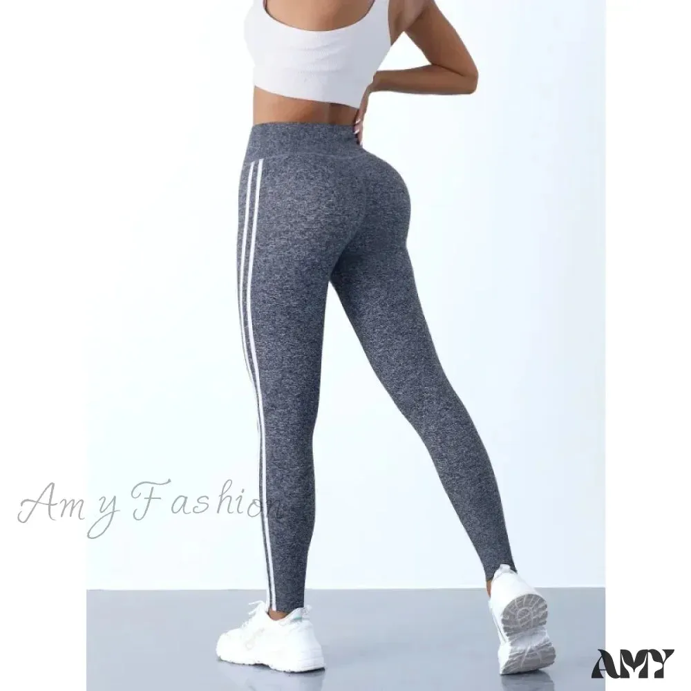 Striped Slim Sports Pants High Waist Hip Lifting Casual Tights Workout Running Stretchy Leggings