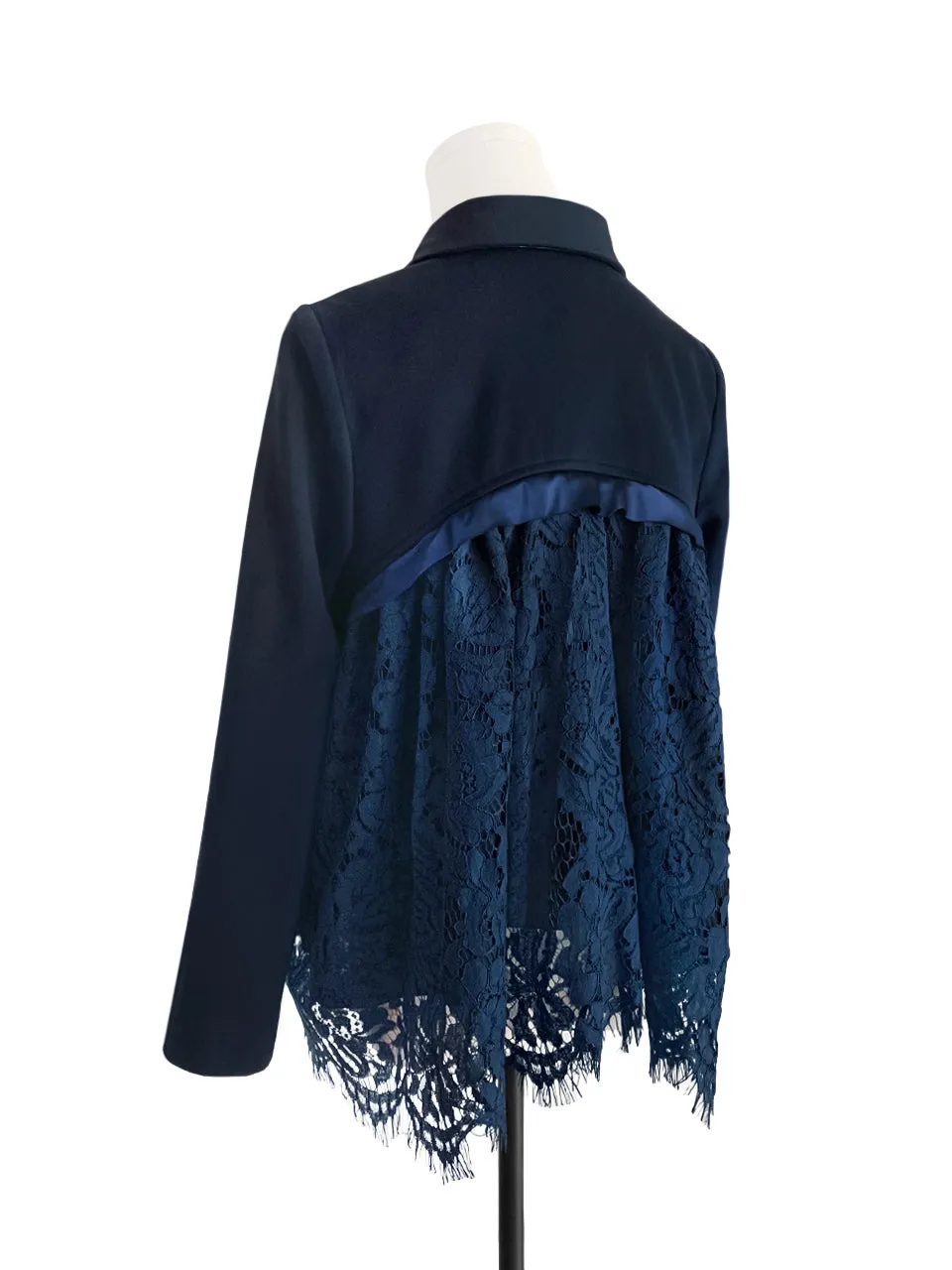 Surprise Sale! Navy Wool Blend Swing High/Low Lace Dolly Jacket