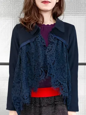 Surprise Sale! Navy Wool Blend Swing High/Low Lace Dolly Jacket