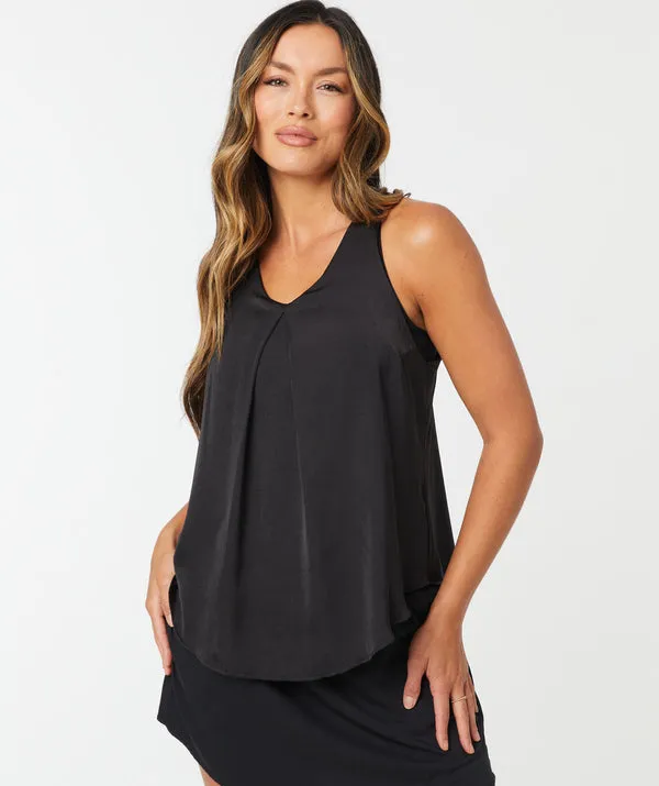 The Stella Satin V-neck Bra Blouse - Final Sale