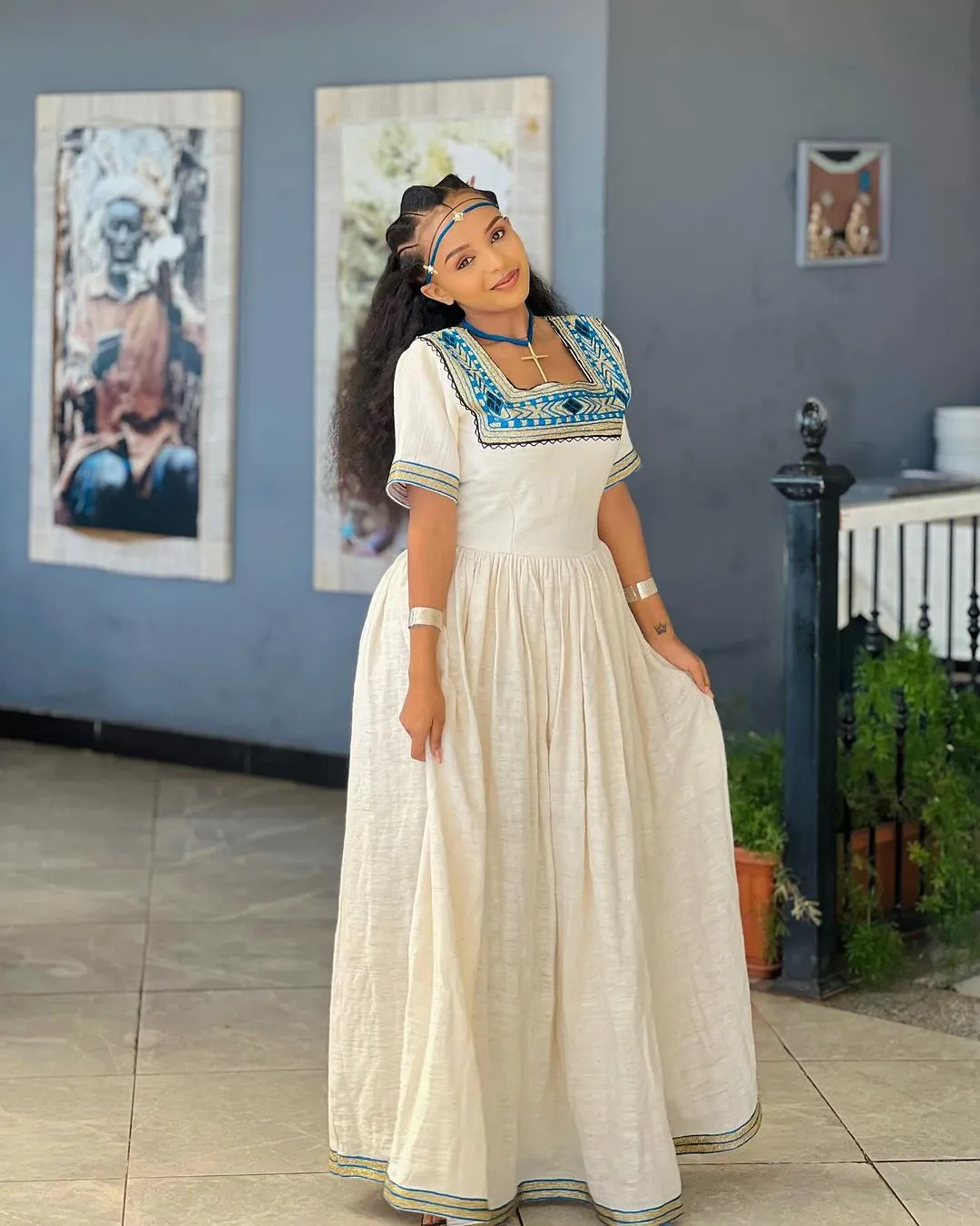 Timeless Elegance: Blue Simplicity in Habesha Kemis - Ethiopian Dress