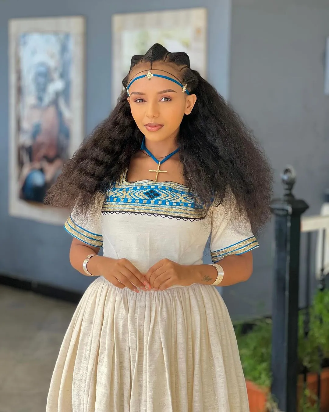 Timeless Elegance: Blue Simplicity in Habesha Kemis - Ethiopian Dress