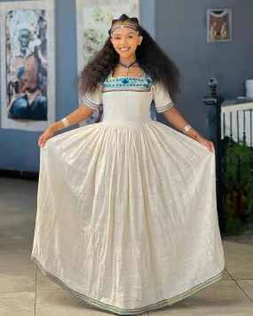 Timeless Elegance: Blue Simplicity in Habesha Kemis - Ethiopian Dress