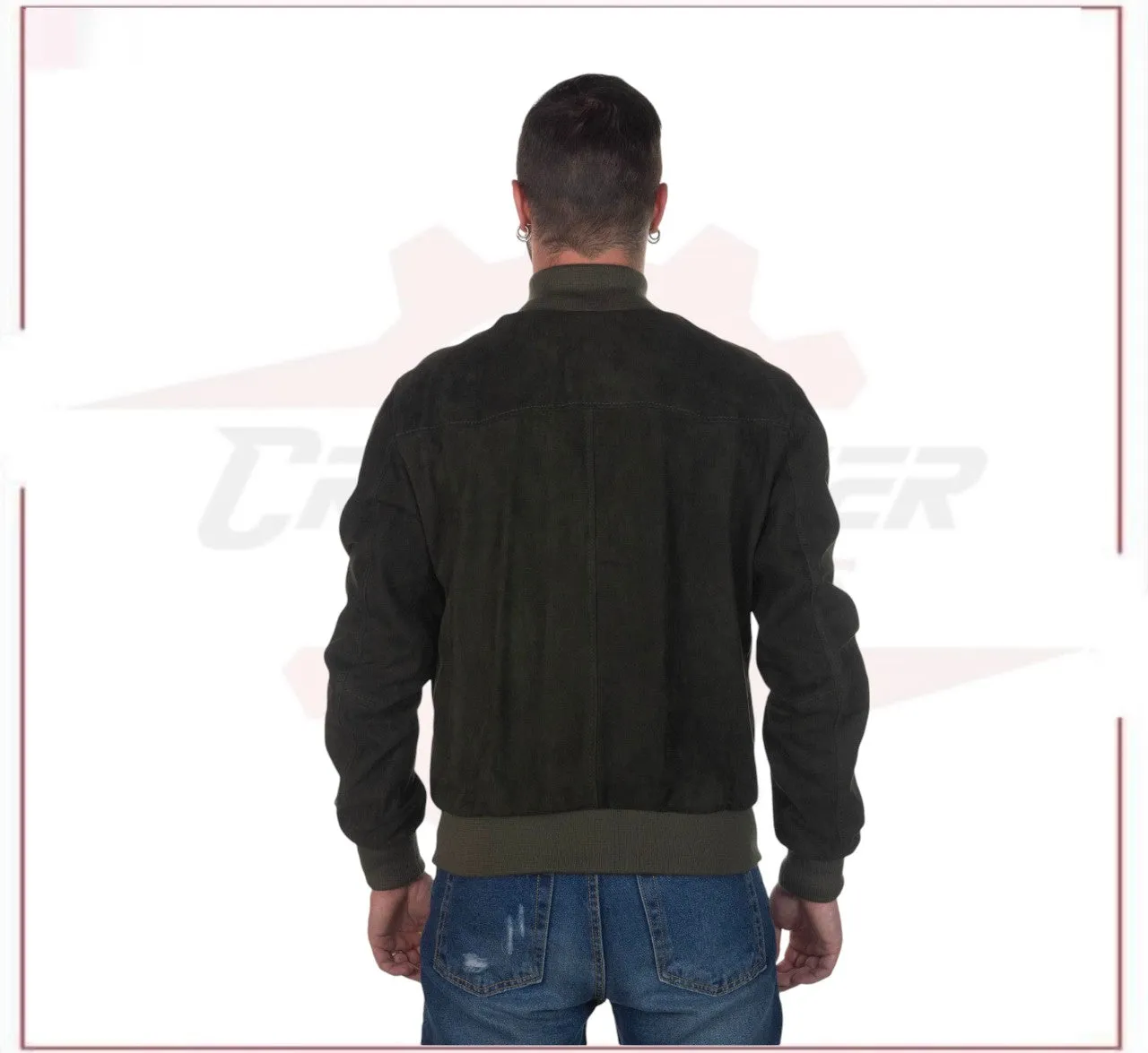 U03 Bis - Men's Bomber Jacket in Genuine Green Suede Leather