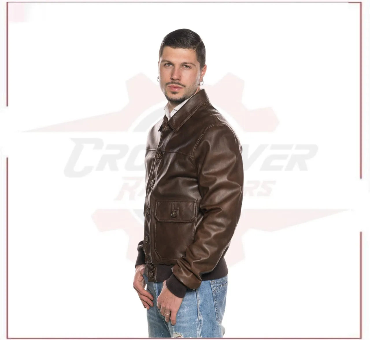 U03 - Men's Bomber Jacket in Genuine Dark Brown Leather