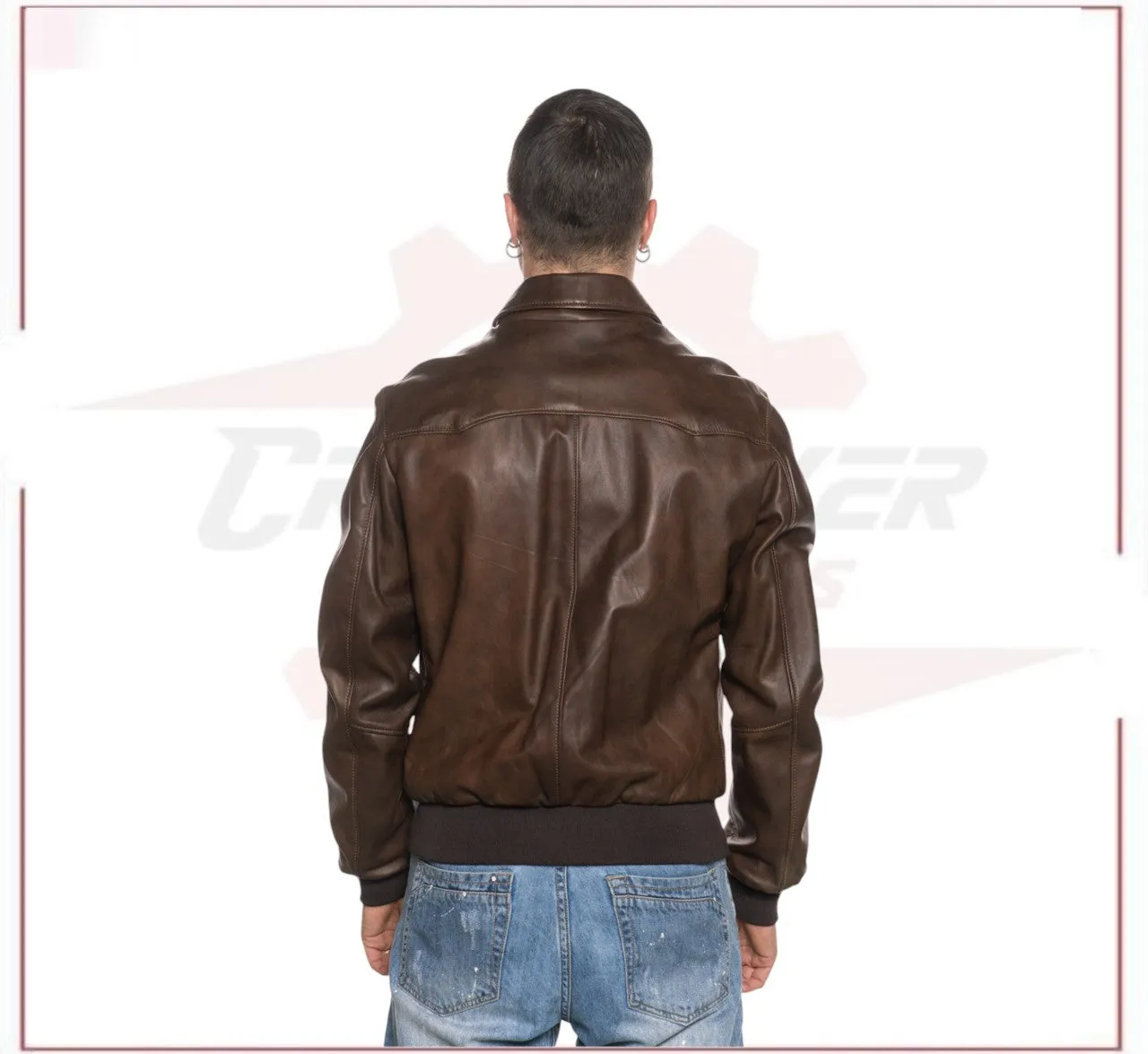 U03 - Men's Bomber Jacket in Genuine Dark Brown Leather