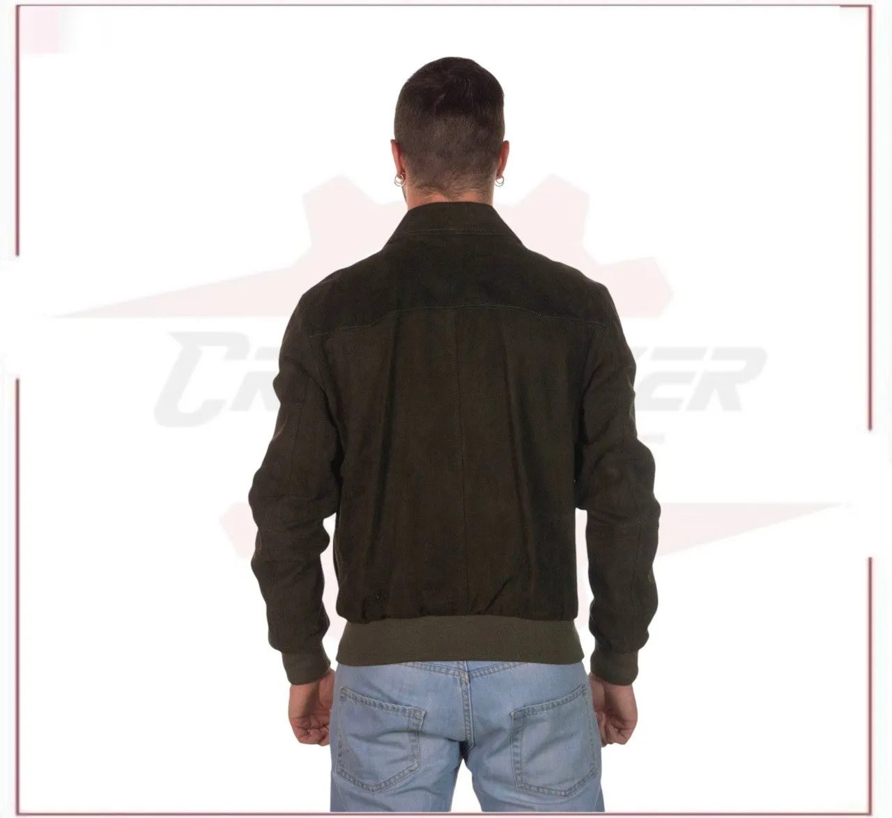 U03 - Men's Bomber Jacket in Genuine Green Suede Leather