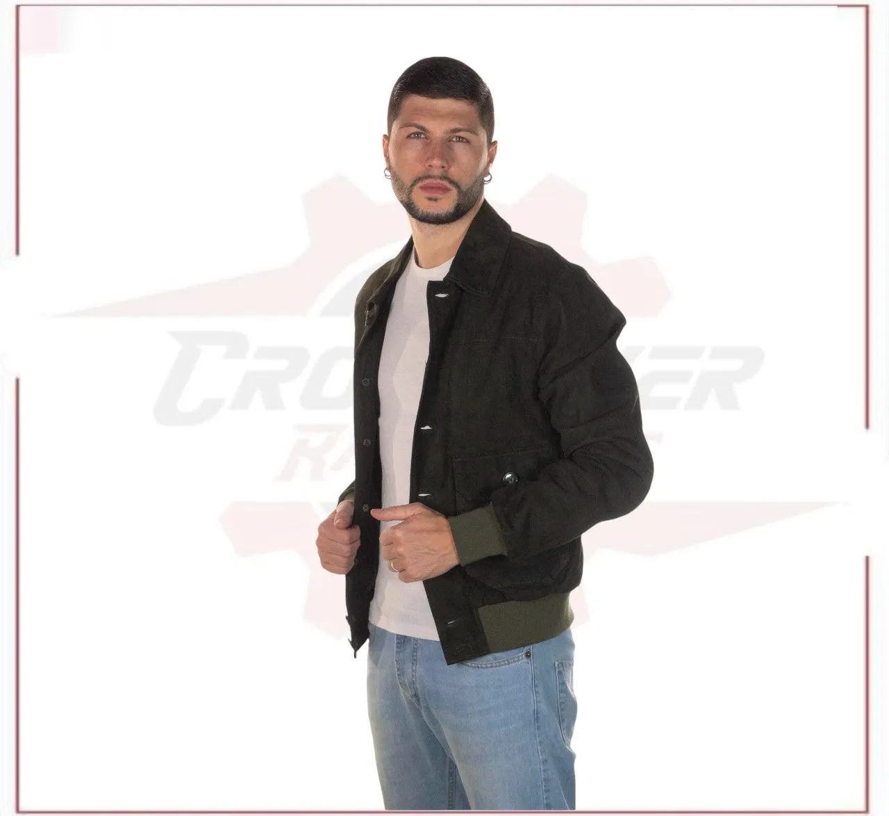 U03 - Men's Bomber Jacket in Genuine Green Suede Leather