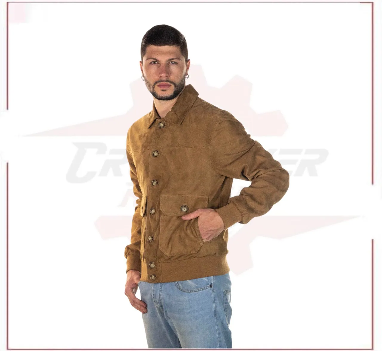 U03 - Men's Bomber Jacket in Genuine Honey Suede Leather