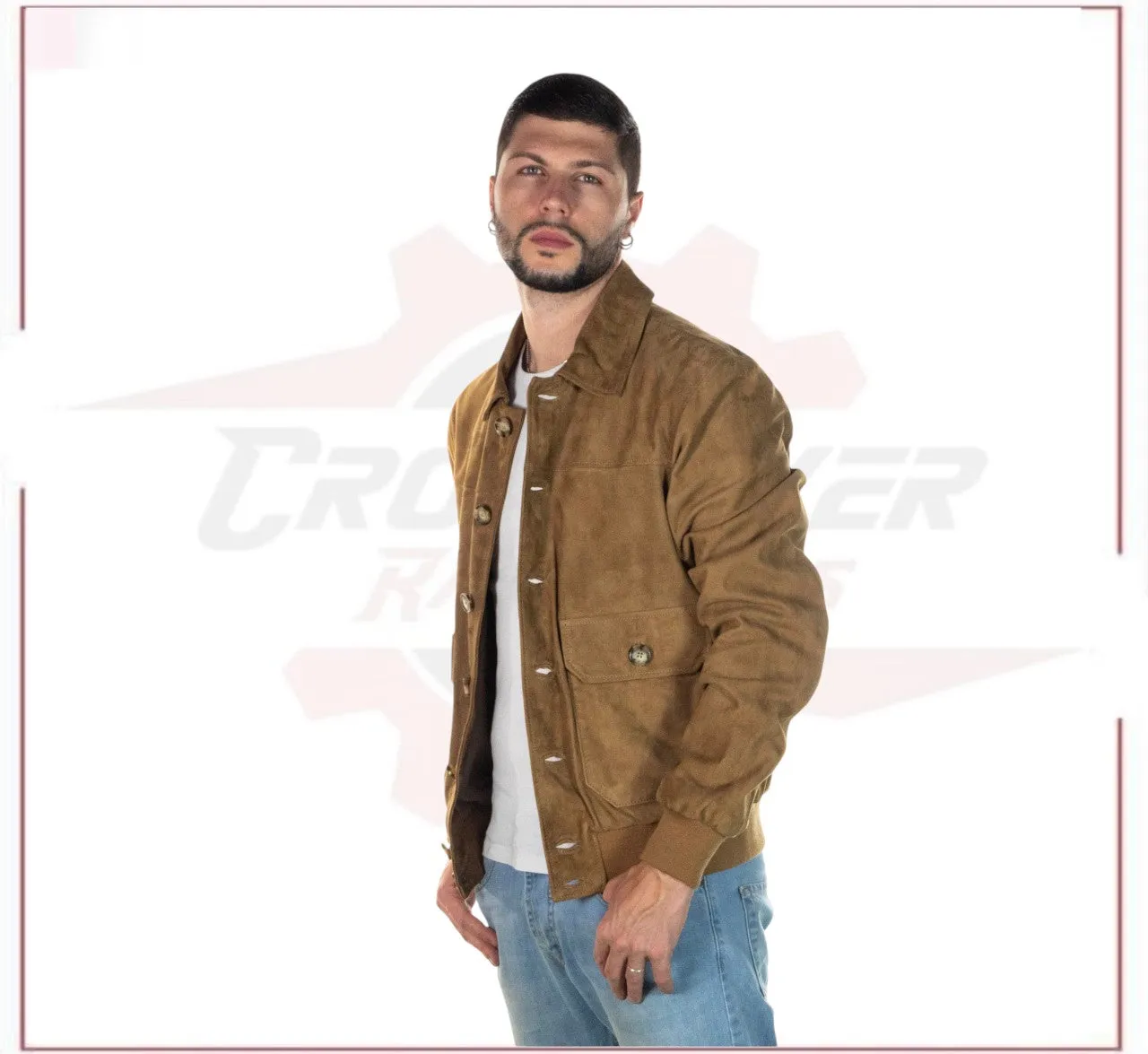 U03 - Men's Bomber Jacket in Genuine Honey Suede Leather