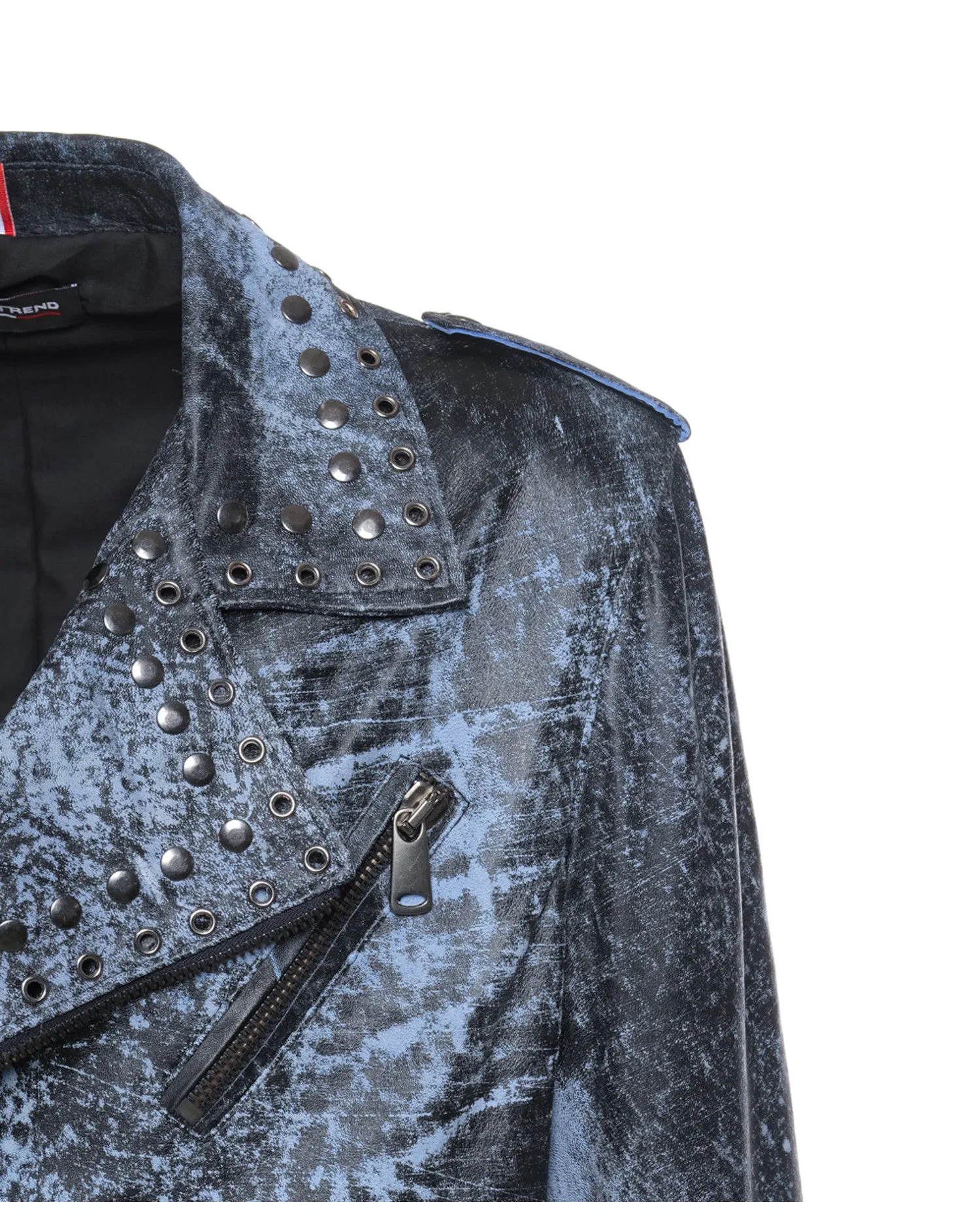 Vasco - Men's Studded Jacket in Genuine Blue Leather