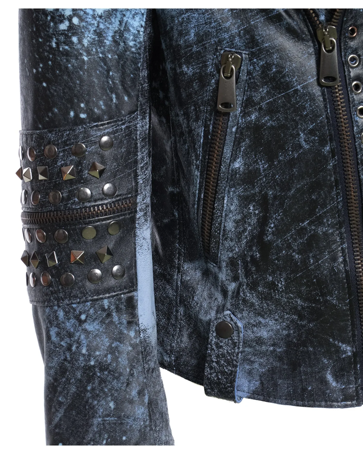 Vasco - Men's Studded Jacket in Genuine Blue Leather