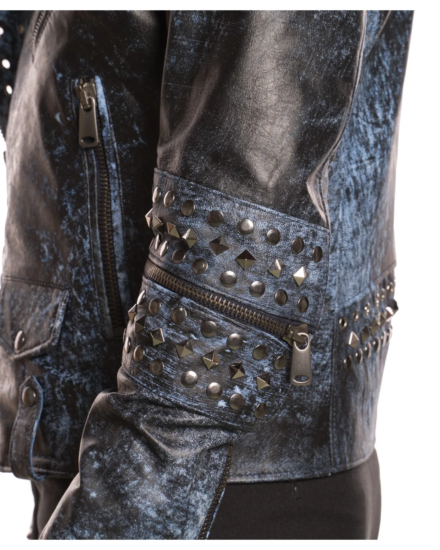 Vasco - Men's Studded Jacket in Genuine Blue Leather