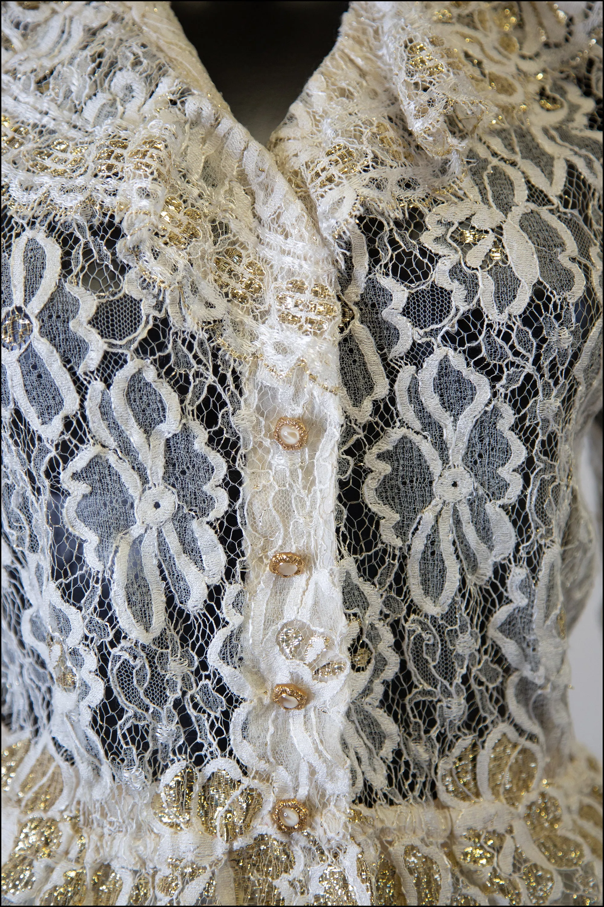 Vintage 1970s Cream Gold Lace Blouse