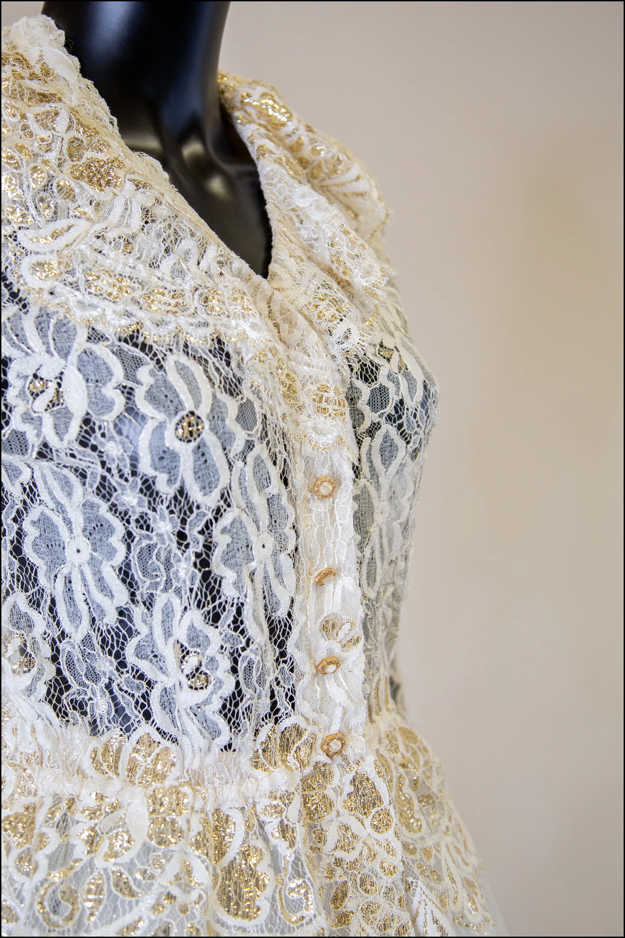 Vintage 1970s Cream Gold Lace Blouse