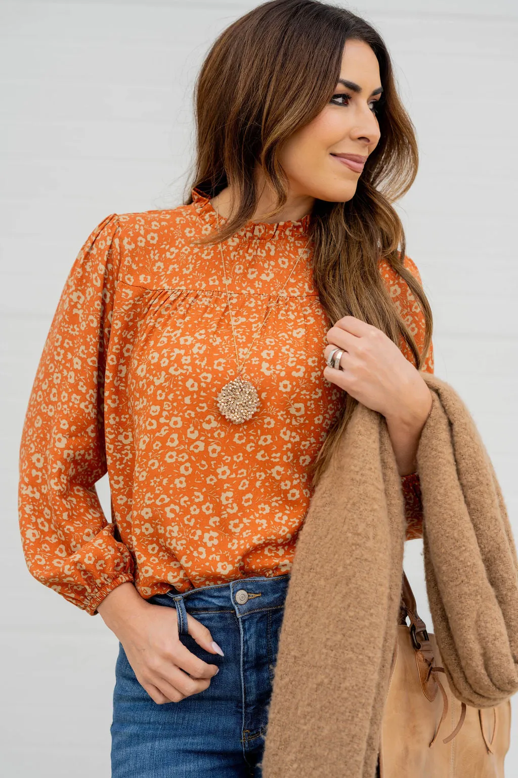 Vintage Floral Cinched Trim Blouse
