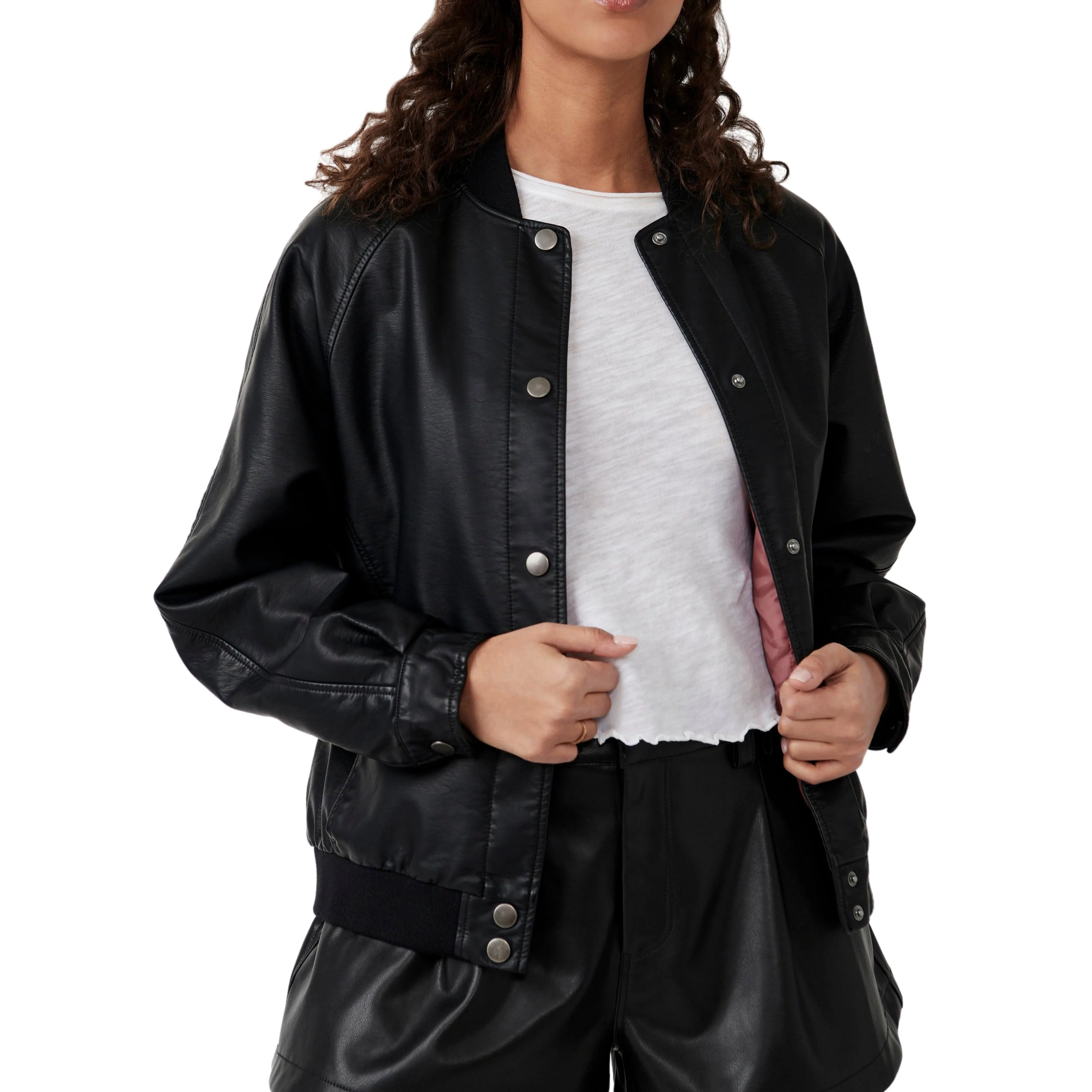 We The Free Wild Rose Vegan Leather Bomber in Black