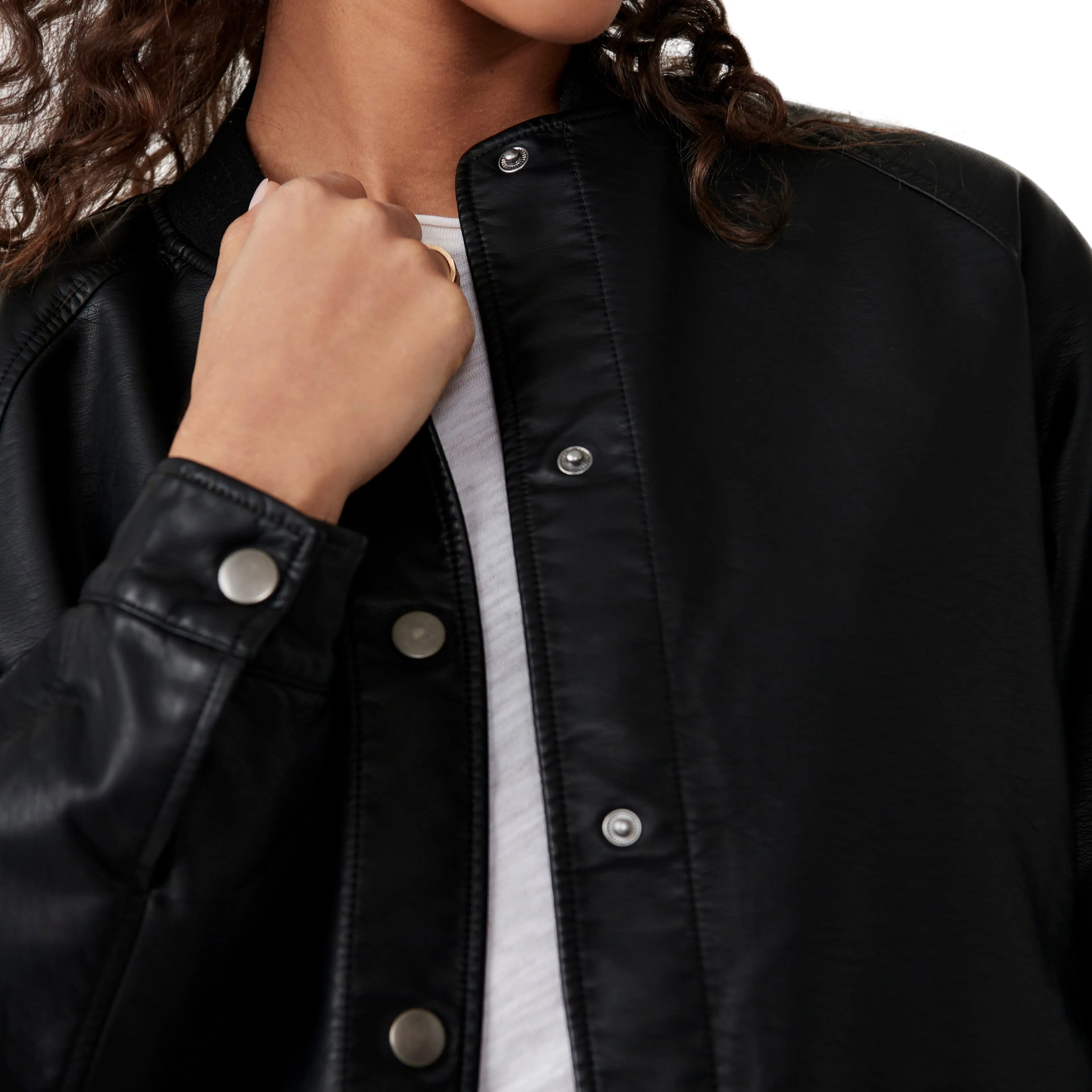 We The Free Wild Rose Vegan Leather Bomber in Black