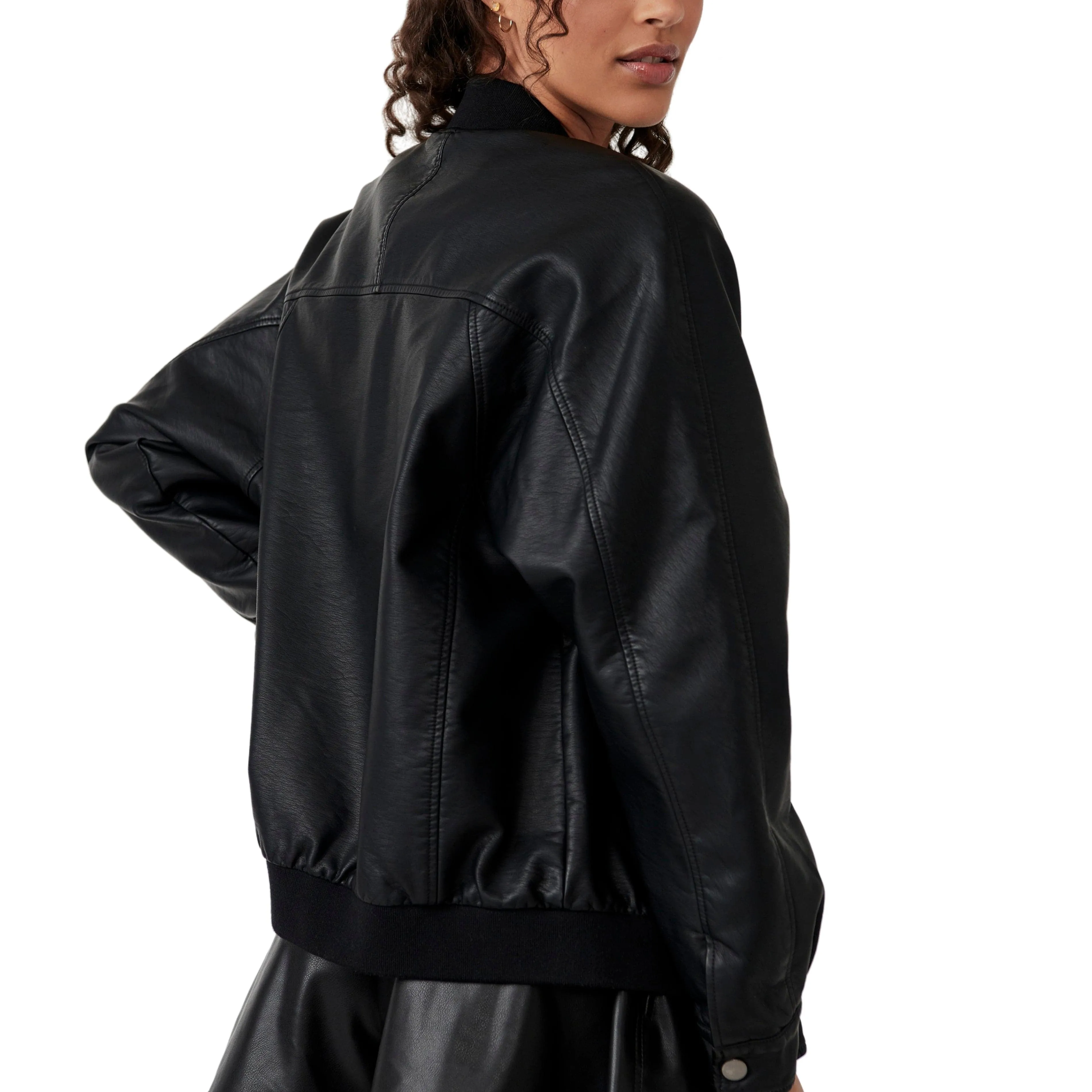 We The Free Wild Rose Vegan Leather Bomber in Black