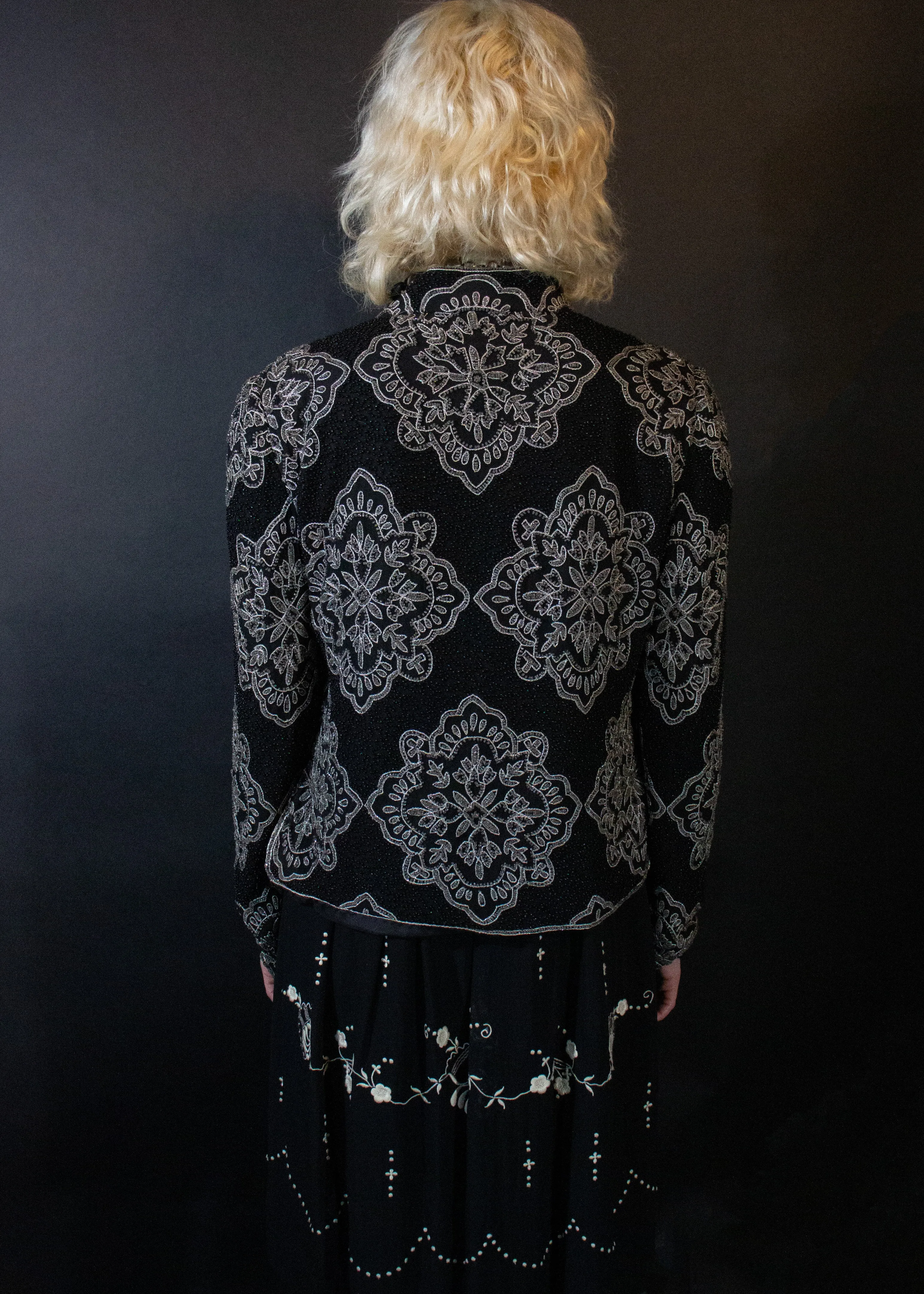 White on Black Fully Beaded  Jacket with  Ottoman Inspired Design