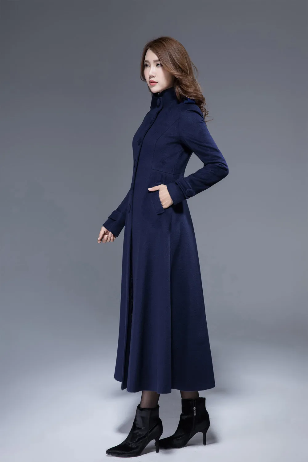 Woman wool coat, navy coat, warm winter coat, wool coat, winter coat 1830#