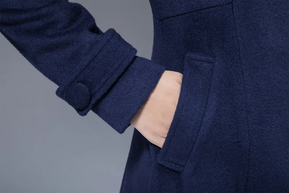 Woman wool coat, navy coat, warm winter coat, wool coat, winter coat 1830#