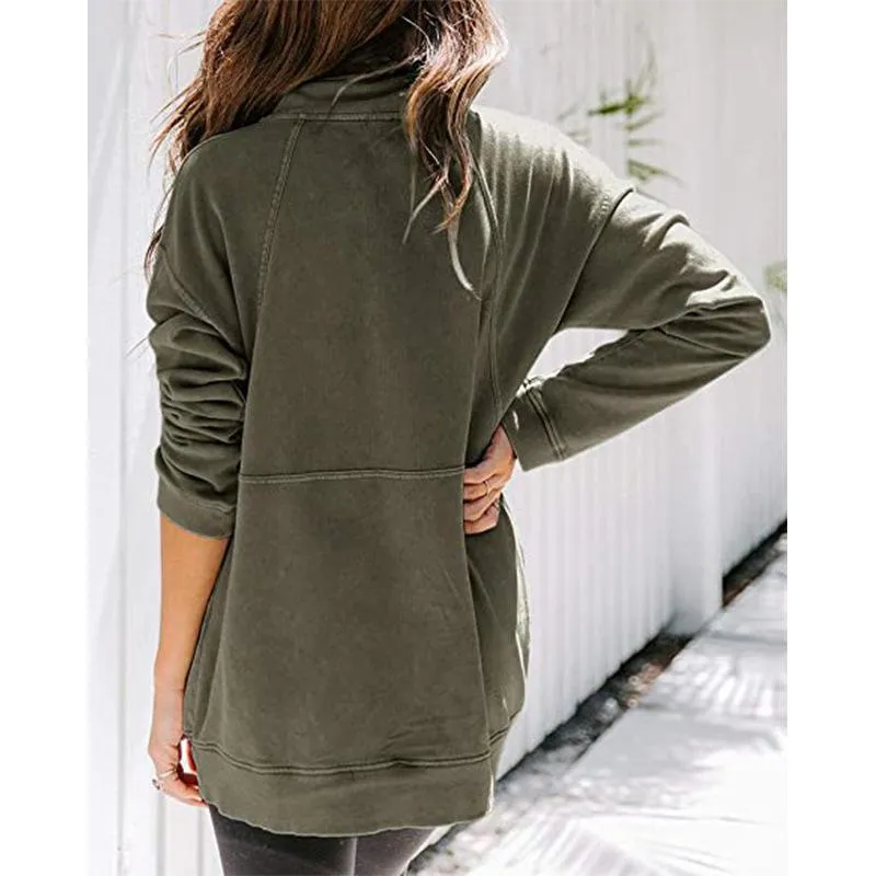 Women solid color sweatshirt half zip pullovers with pocket