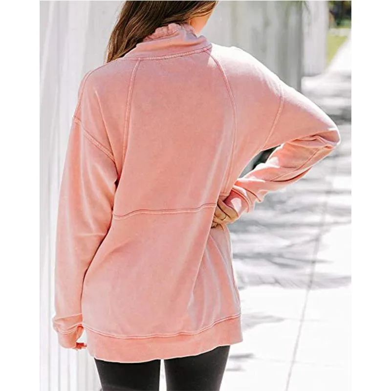 Women solid color sweatshirt half zip pullovers with pocket