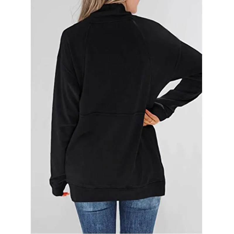 Women solid color sweatshirt half zip pullovers with pocket