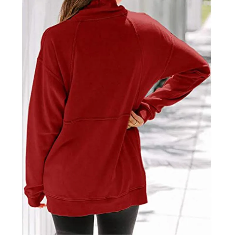 Women solid color sweatshirt half zip pullovers with pocket