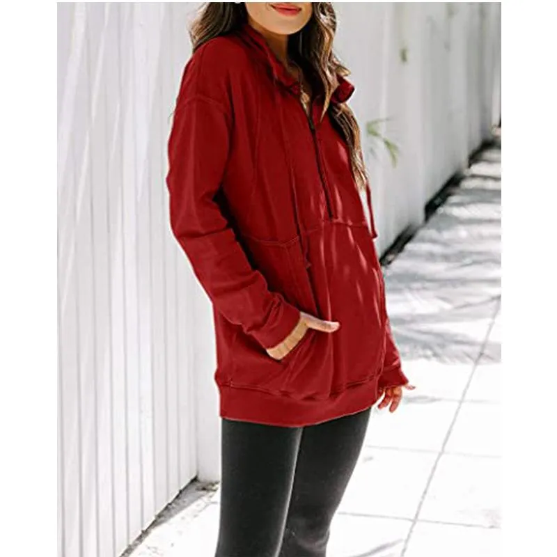 Women solid color sweatshirt half zip pullovers with pocket