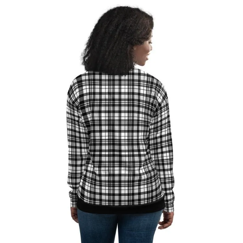 Womens Bomber Jacket, Black & White Plaid Style